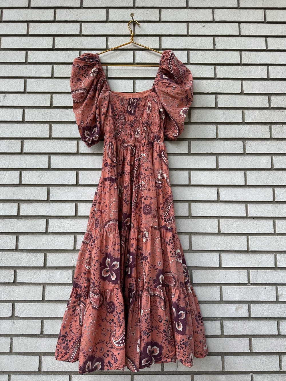 Cleobella Brielle Midi Dress S Rhode Paisley Organic Cotton Puff Sleeve Boho - Picture 11 of 13